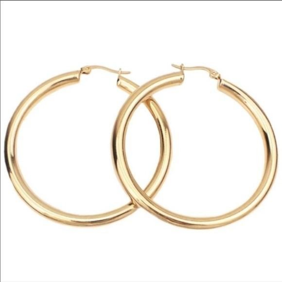 NEW 18K Yellow Gold Round 1.2” Tube Hoop Earrings - Picture 6 of 6